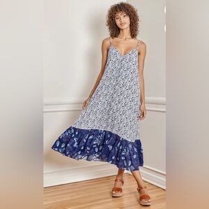 Lulu's My Sweet Melody White Floral Print Tiered Midi Dress Sz M